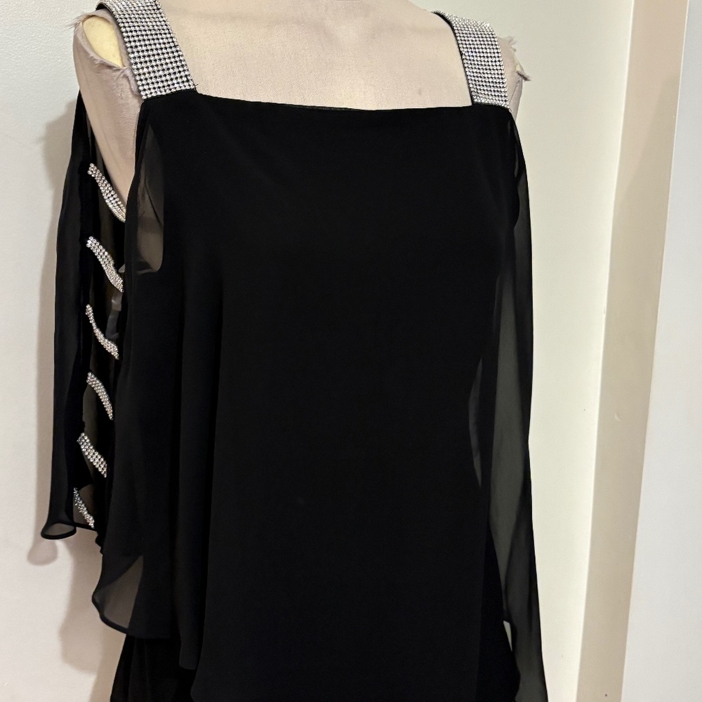 New MSK Black Chiffon Rhinestone Strap Top size m